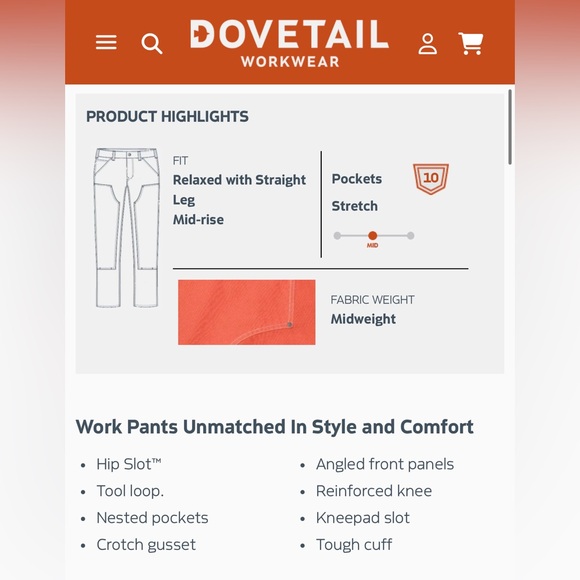 DOVETAIL women’s Anna Task Pant 4, 34” inseam white work pants - Picture 9 of 9